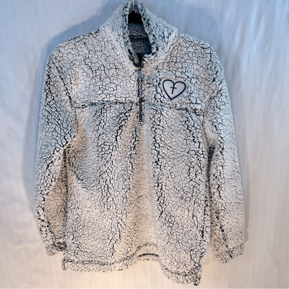 Boxercraft Religious Sherpa Sweatshirt Black & White 1/4 Zip Cross & Heart M